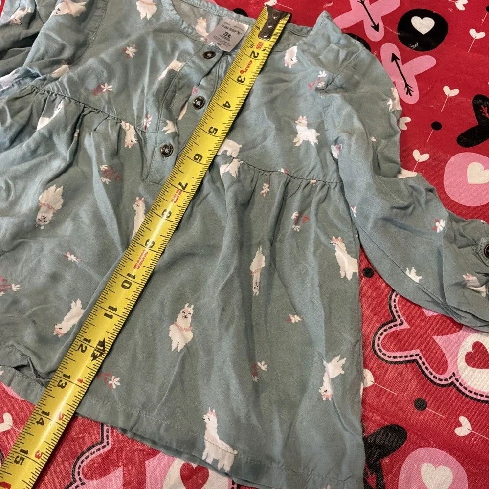 Carters‎ Girls 3T Llama Long Sleeve Shirt Green Soft Cozy